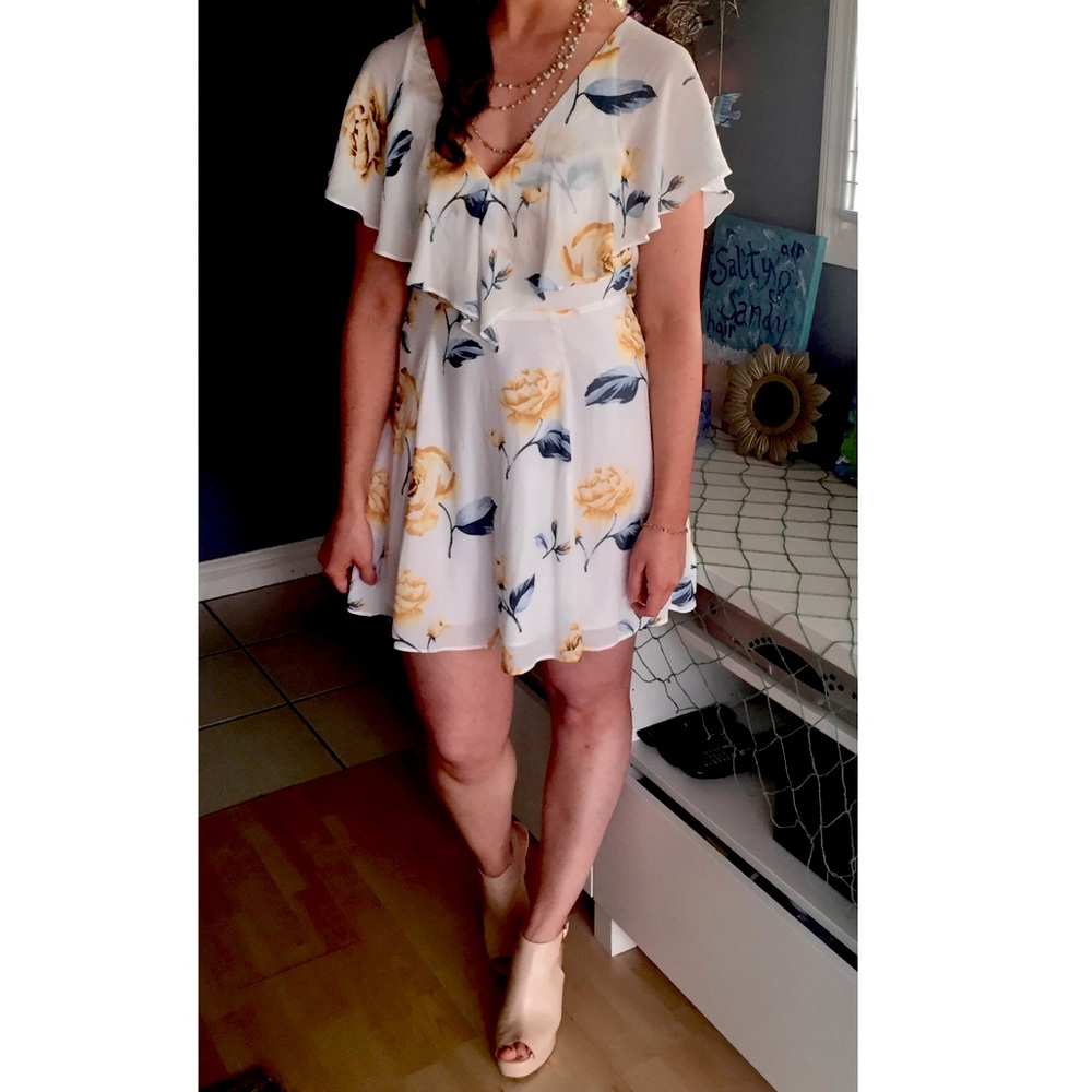 SOLD- Floral White Cut-Out Back Mini Dress